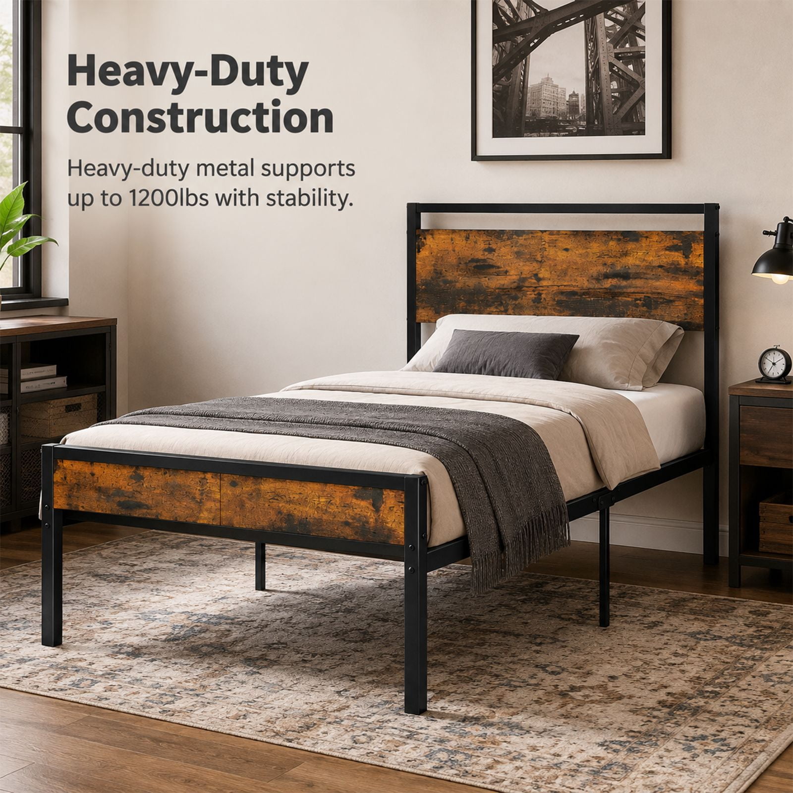 Alvantor Metal Platform Bed Frame, Mattress Foundation with Headboard and and Footboard, No Box Spring Needed Support, Noise Free, Easy Assembly