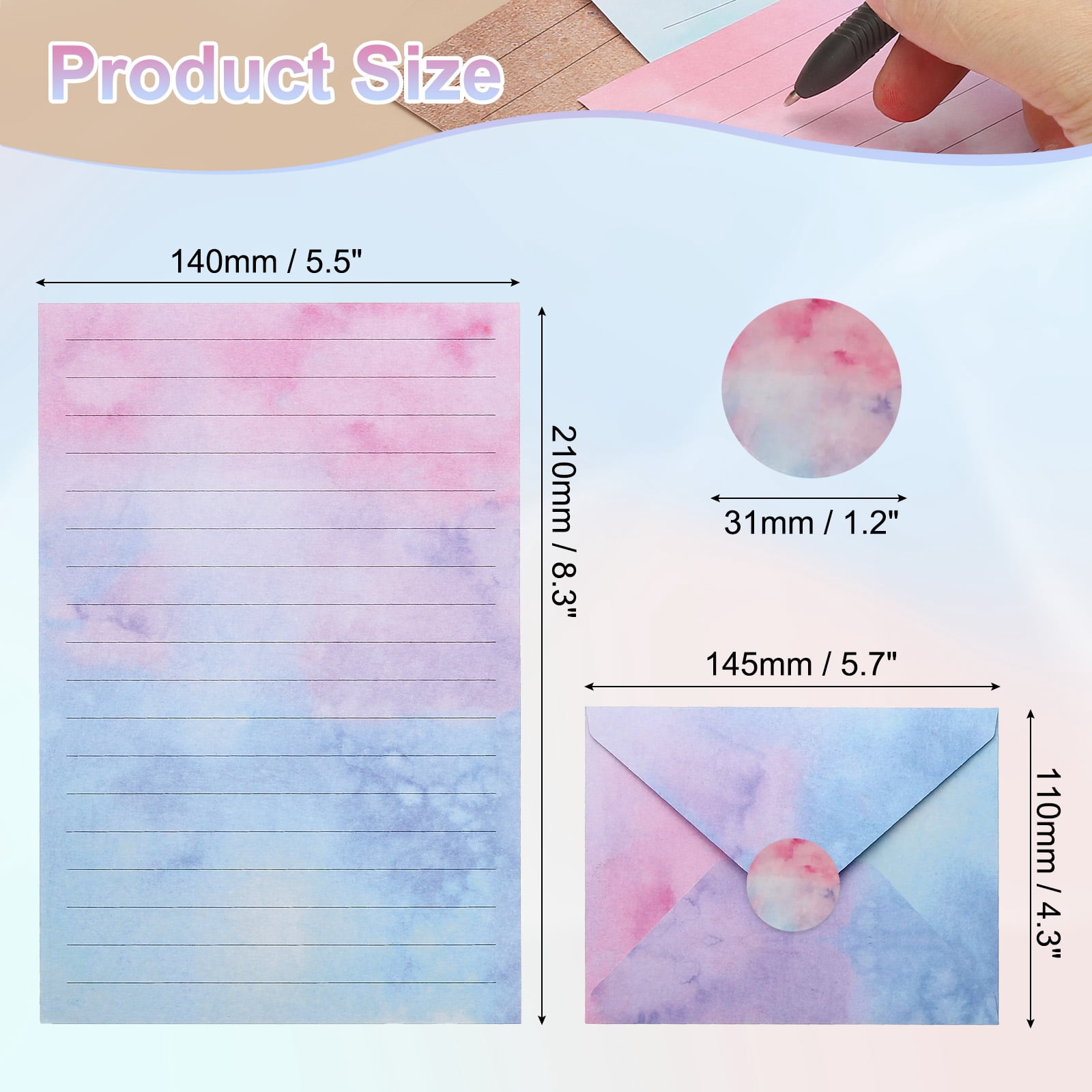 Stationery Paper and Envelopes Set, Writing Paper with Envelopes Sticker, Stationery Set for Invitation Colorful
