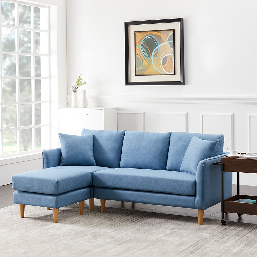 Kepooman Modern Velvet Fabric Convertible L-Shape Sectional Sofa Couch, Blue Kepooman Modern Velvet Fabric Convertible L-Shape Sectional Sofa Couch, Blue