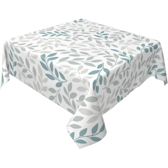 Grey Teal Leaf Tablecloth Square 54x54 Inch Rustic Spring Summer Watercolor Leaves Table Cloth Waterproof Fabric Farmhouse Decorations for Home Kitchen Dining