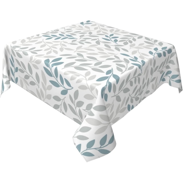 Grey Teal Leaf Tablecloth Square 54x54 Inch Rustic Spring Summer Watercolor Leaves Table Cloth Waterproof Fabric Farmhouse Decorations for Home Kitchen Dining