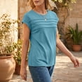 thumbnail image 3 of Womens Summer Tops Trendy 2026 Cap Sleeve T Shirts Crew Neck Pleated Front Beach Vacation Clothes Fashion Cyan M, 3 of 5