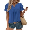 thumbnail image 2 of Women's V Neck Shirts Summer Short Sleeve T-Shirt Pleated Tunic Blouse Plain Classic Basic Tops Button up Shirts Casual Loose Everyday Pullover Top, 2 of 7