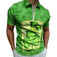 thumbnail image 2 of Polo Shirts for Men St. Patrick's Day Shamrock Print Lapel Zipper Short Sleeve Casual Festive Top Golf Shirts Mint Green S, 2 of 6