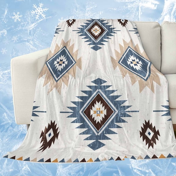 Blue Aztec Cooling Blanket,Lightweight Breathable Summer Throw Blanket with Double Sided Cold Effect,Southwest Boho Tribe Abstract Geometric Art Picnic Blankets Bed Sheet for Hot Sleepers 30"x40"
