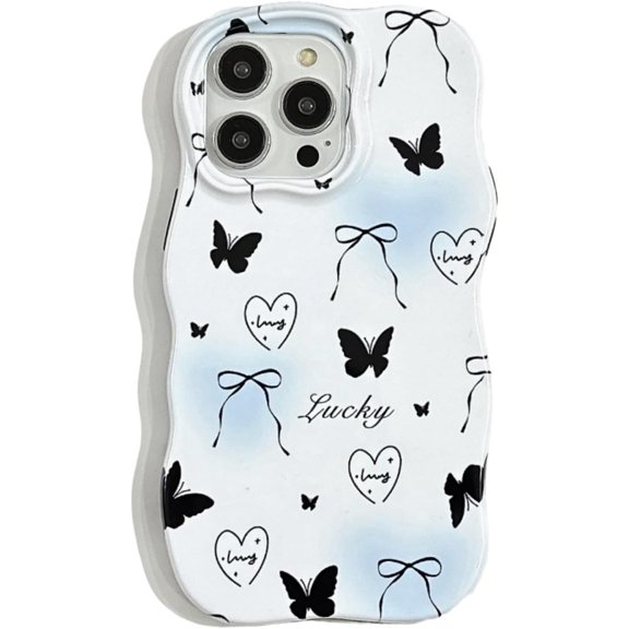 Black Gradient Butterfly Love Heart Bow Soft for iPhone Case (White,iPhone 12 Pro)
