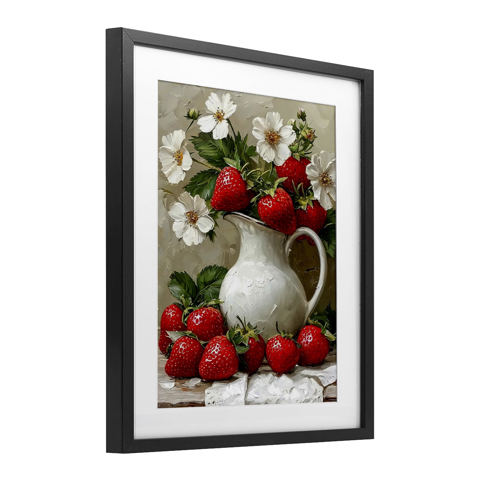 Painterly Strawberries Still Life Black Framed Print Under Glass, design by Lettered and Lined