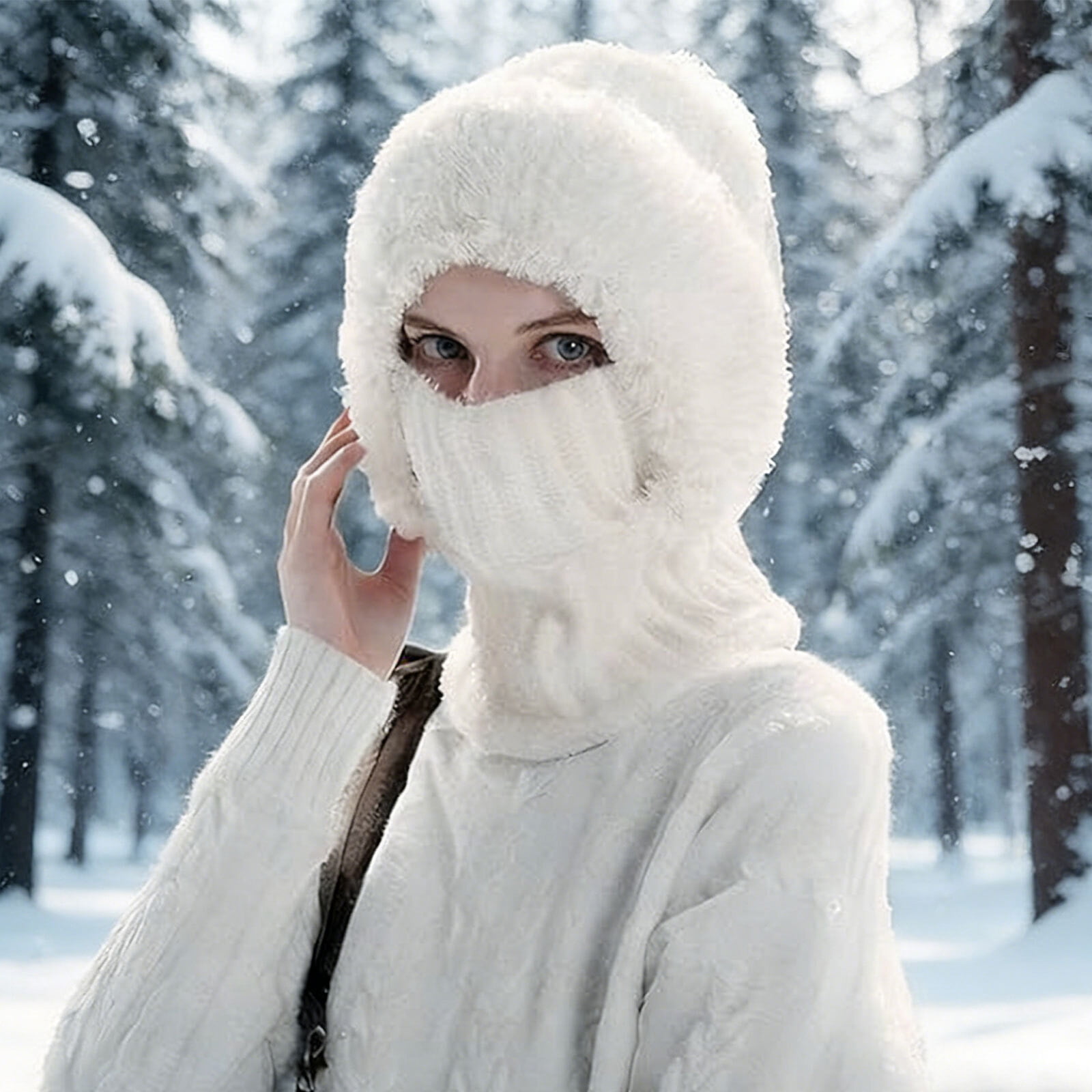 3 in 1 Beanie Hat For Women, Fleece Lined Knit Beanie Hat with Scarf and Mask, Fall Winter Warm Knitted Ski Scarf and Mask Set for Cold Weather