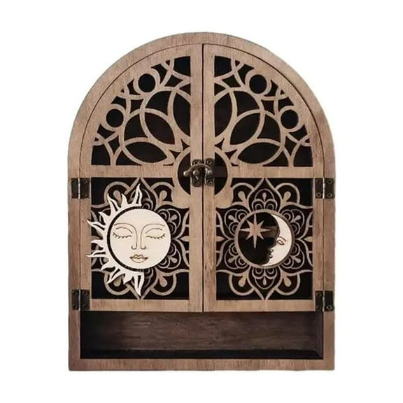 Unique Sun and Moon Wood Shelf Crystal Holder Stand Gothic Witchy Decor Shelf