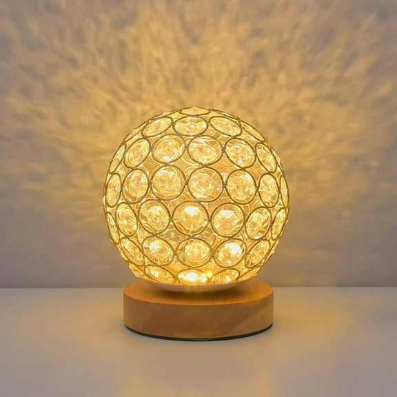 SHANJIA Crystal Table Lamp, Crystal Ball Dimmable Modern Night Light for Modern,USB Charge with Wooden Stand for Room Decor Wall Light Gift (Silver-A, 7 Colors  Remote Control)