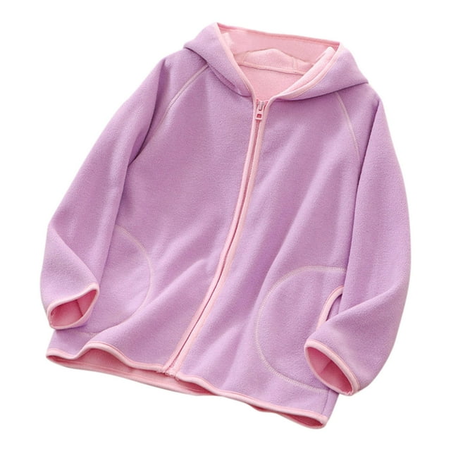 Gibobby Chamarra de forro polar para niños y niñasNiños pequeños niñas manga larga Otoño Invierno sólido polar con cremallera abrigo con capucha chaqueta(Morado, 18-24 Meses)