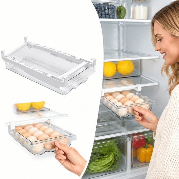 Under-Shelf Pull-Out Egg Drawer Organizer for Refrigerator, Clear Hanging Egg Storage Tray, Space-Saving Fridge Holder Container for Easy Daily Access