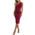 thumbnail image 2 of Asgosdo Women Dresses Sleeveless One Shoulder Flower Bodycon Striped Formal Wedding Cocktail Party Midi Dress, 2 of 5