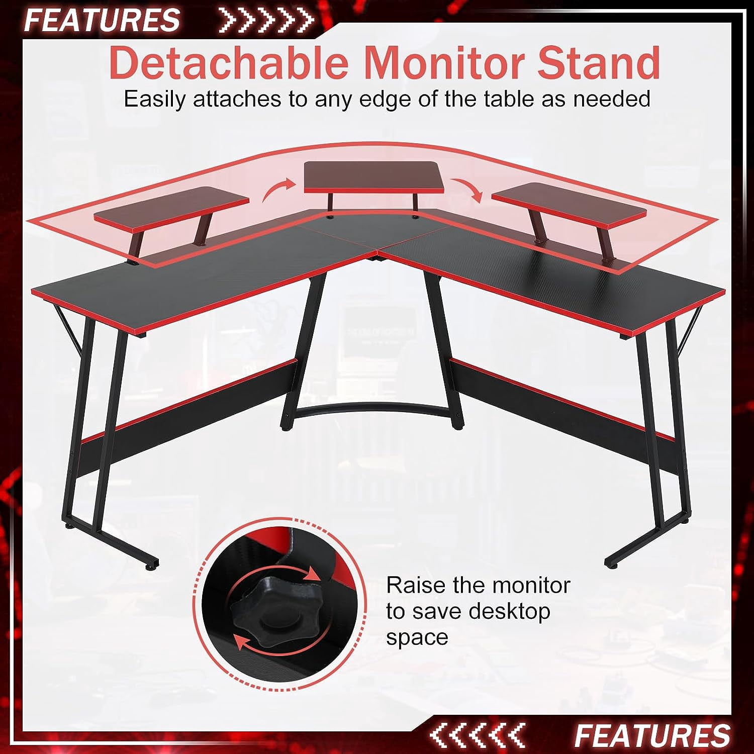 Dkelincs L Shaped Gaming Desk 50.4 inch Corner Computer Desk Table with Removable Shelf for home Office, Black