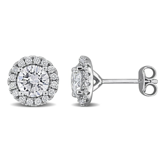 Created Forever Women's 2ct TW Lab Grown Diamond Sterling Silver Halo Stud Earrings