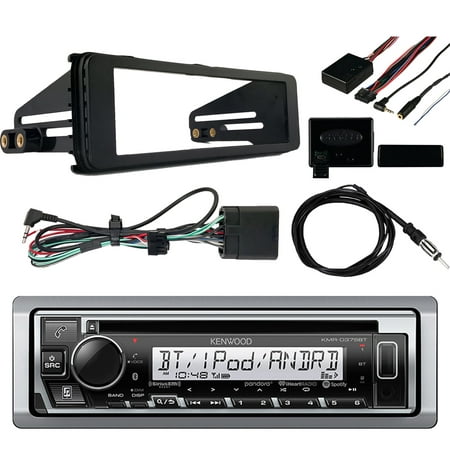 Kenwood KMR-D375BT In-Dash Single-DIN Bluetooth CD Receiver, Enrock Radio Dash Kit ('98-'13 Harley Davidson, HD Touring), Axxess Steering Wheel Control Interface, Radio