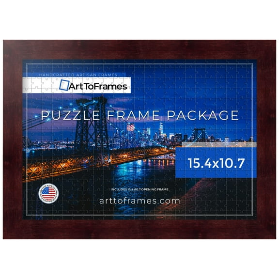 ArtToFrames 15.4x10.7 Inch - 39x27 CM Red Puzzle Frame for 300 piece Puzzles.1.25 Inch Custom Wood Puzzle Frames, Cherry - Comes with Regular Glass