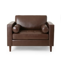 GDF Studio Hixon Contemporary Faux Leather Tufted Club Chair with Bolster Pillows, Dark Brown and Espresso
