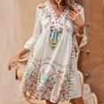 thumbnail image 2 of Vestido de Verano Casual, Vestido de Cuello en V de Manga 3/4 de Ruffle de Impresión Hecha de Poliéster Cómodo para Primavera Verano, Vestido de Verano de Mujer, 2 of 4