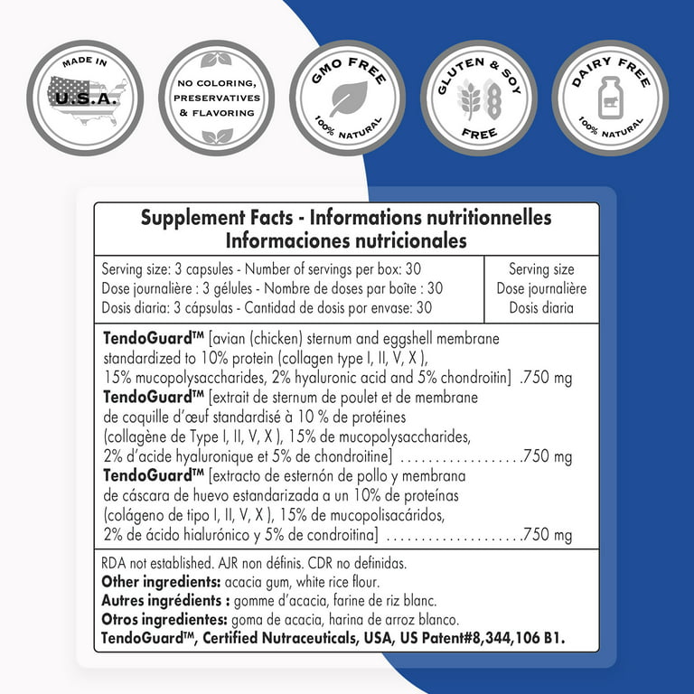 Supersmart - Tendo-Fix 750 mg per Day - Collagen (Type I, II, V, X) - Joint  Support Supplement