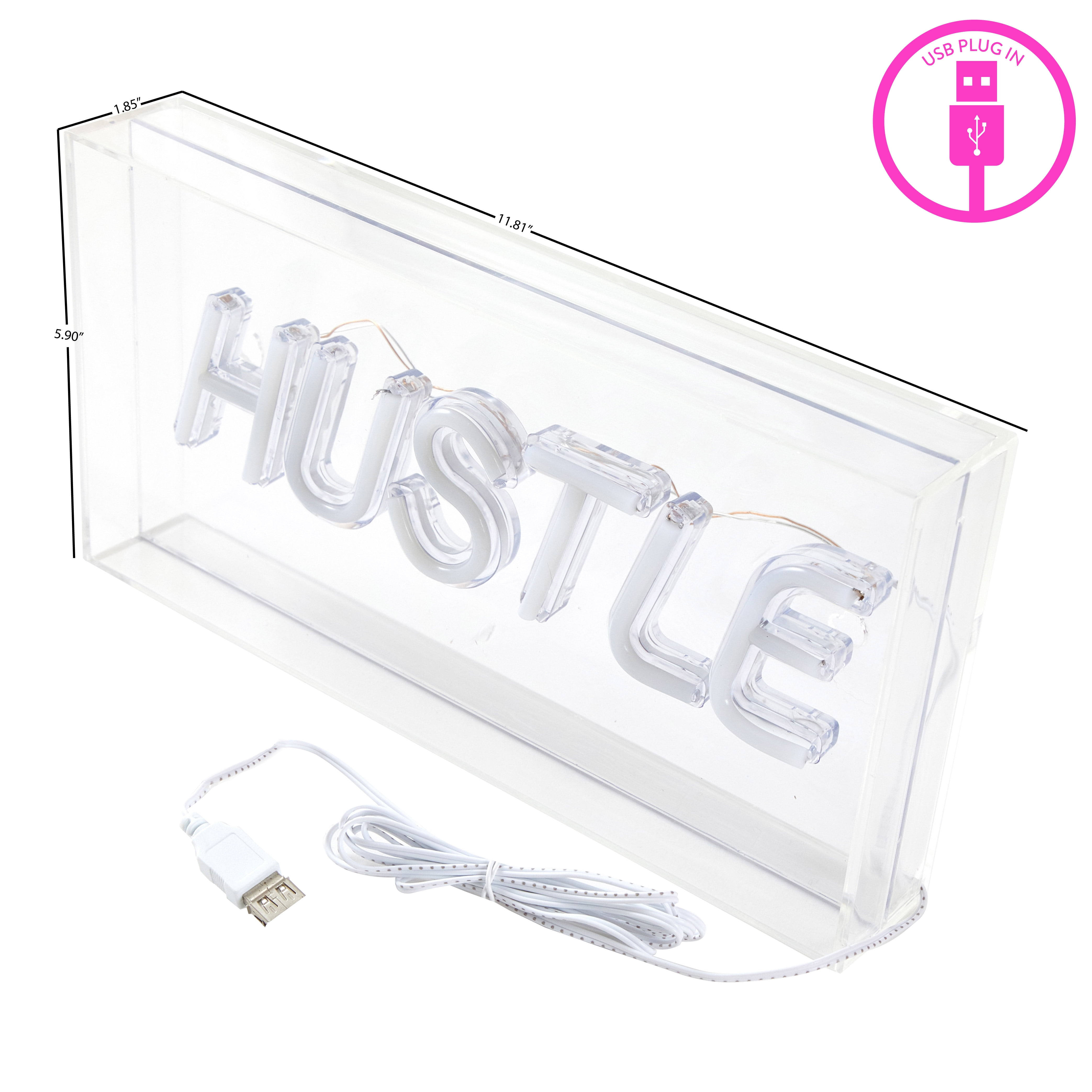 Urban Shop LED Neon Hustle Light-up Clear Acrylic Box, Pink
