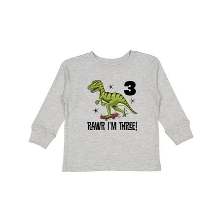 

Inktastic 3rd Birthday Dinosaur Skateboarding Gift Toddler Boy Girl Long Sleeve T-Shirt