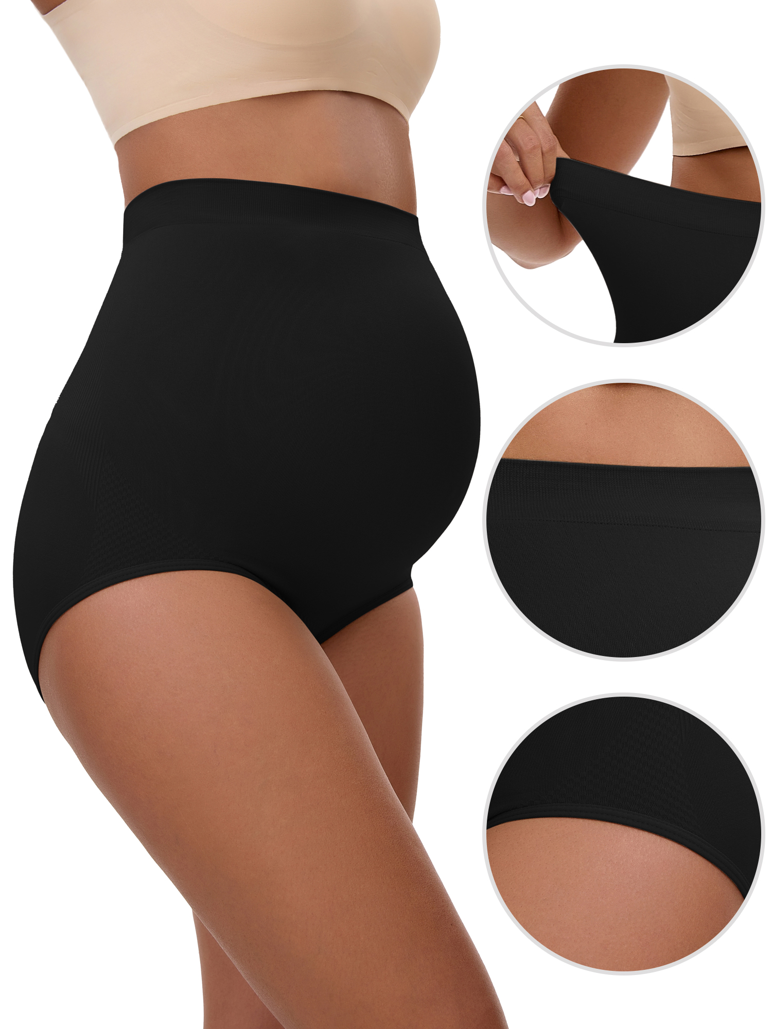 Unique Bargains Women's Maternity High Waist Briefs with Butt Lifter Design M Black