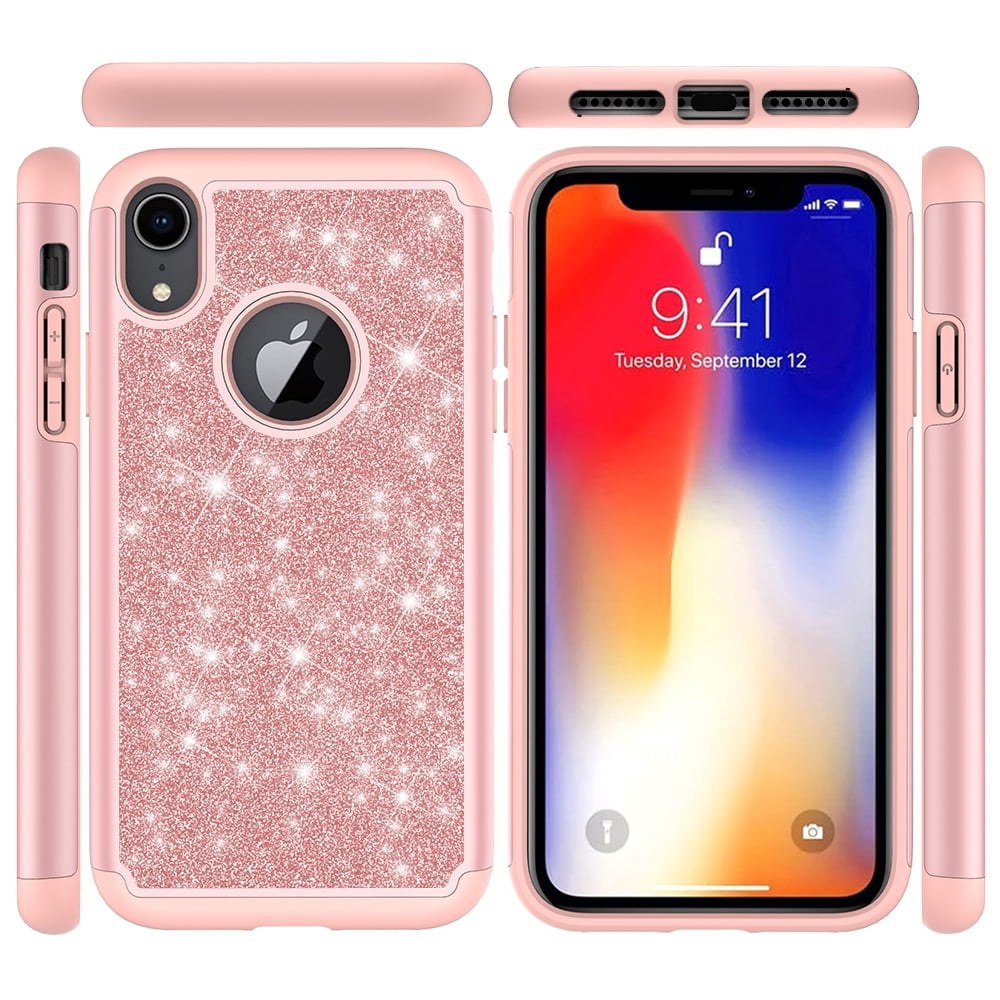 iPhone XR Glitter Case, Allytech Silicone Hybrid Dual Layer Shockproof