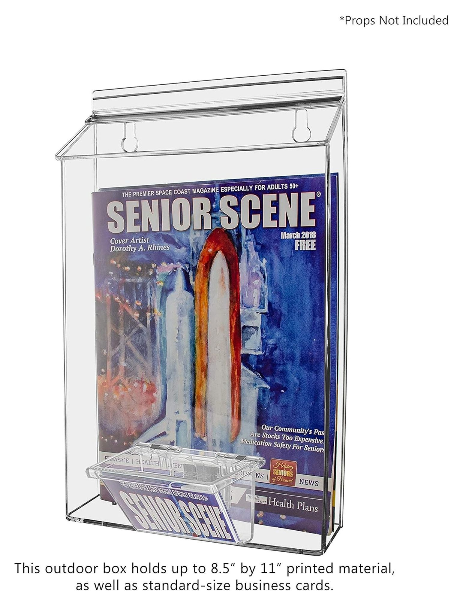 Outdoor Brochure Holder Holds 8.5" x 11" Flyer Advertisements and 3.5" x 2" Business Cards Clear Acrylic Wall Mount Box with Lid Includes Adhesive Strips and Take One Sticker