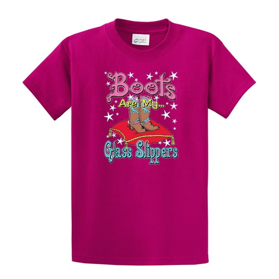 Sassy Chick Short Sleeve T-shirt Boots are My Glass Slippers-Fuschia-Small