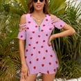 thumbnail image 3 of Red Strawberry Love Pattern Polka Dots Womens Summer V Neck Zipper Top Short Sleeve T Shirt Off Shoulder Top Casual Classy Loose Shirts, 3 of 7