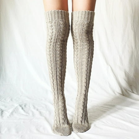 

Luckinbaby Women Knit Leg Warmers Over Knee High Boots Socks Winter Warm Extra Long Thigh High Cable Knit Stocking