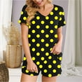 thumbnail image 2 of Summer Plus Size Two Piece Outfits for Women Fashion Polka Casual Home Two-piece V-neck Top With Pocket Shorts Set, 2 of 6