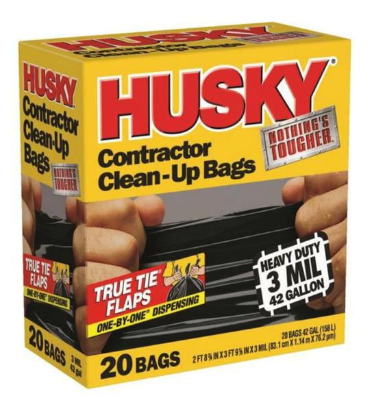 20 Bags/Bx 3 Mil Husky HK42WC020B Contractor Clean-Up Bags 42 Gallon 