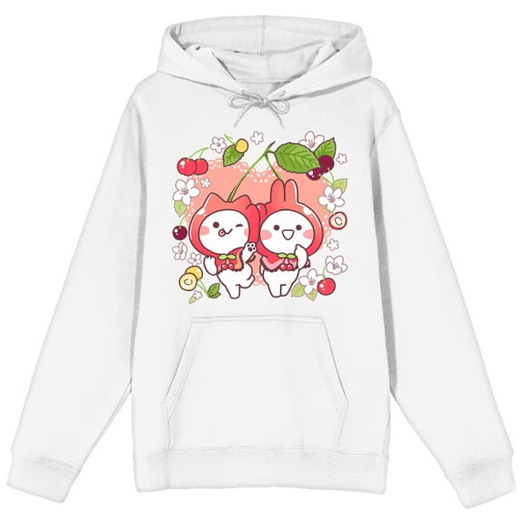 Mimi & Neko Flowers & Fruits Long Sleeve Men's White Hooded Sweatshirt-3XL