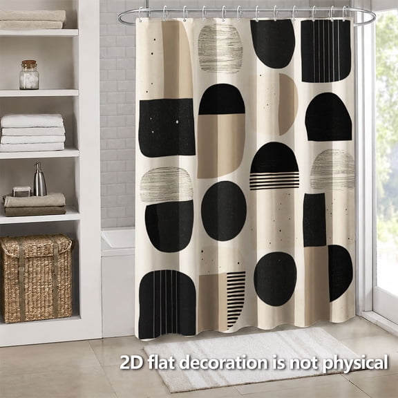 Hoease Neutral Abstract Block Geometric Shower Curtain, 71W x 71L Inch Waterproof Fabric Bathroom Curtain with 12 Hooks, Boho Minimalist Bath Decor