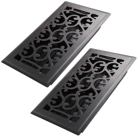 4x8 Inches 2 Pack Heavy Duty Walkable Floor Register - Easy Adjust Air Supply Lever Decorative Floor Vent Covers, Savannah Design Vent Covers for Home - Oil Rubbed Bronze