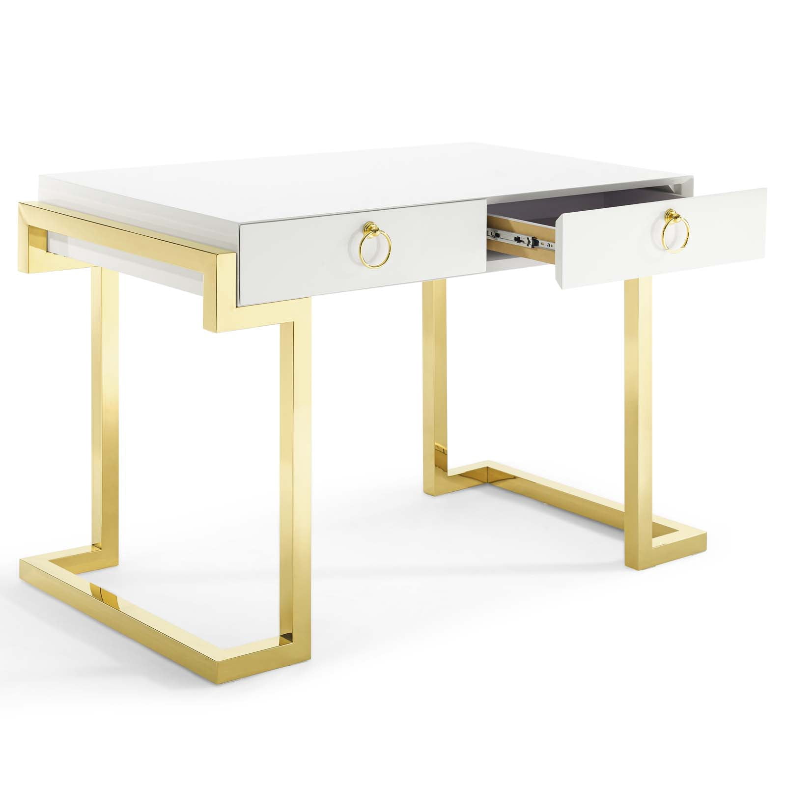 Modway Ring Modern Style Stainless Steel Office Writing Desk in Gold/White