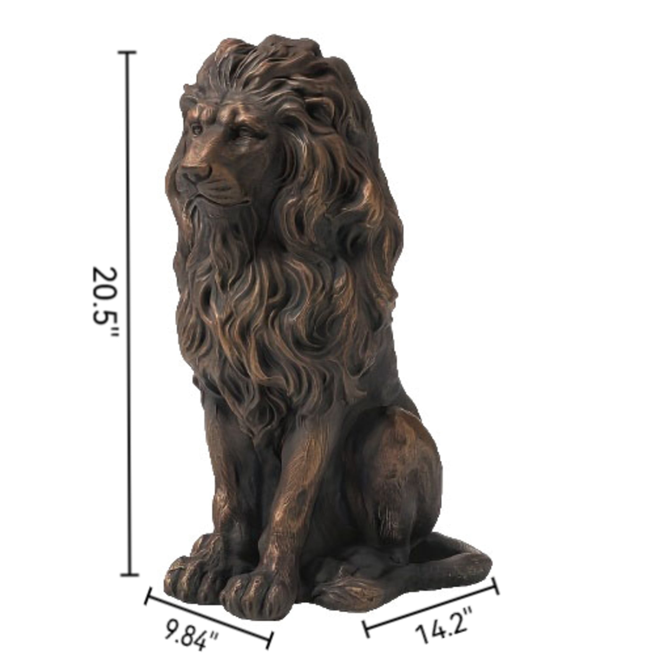 GDF Studio Brown Lion Resin Indoor/Outdoor Guardian Statue, Weather-Resistant Decor Figurine for Garden & Courtyard
