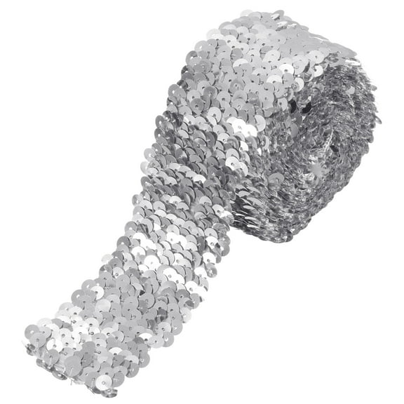 Uxcell 2.2 Yards 2 Inch Elastic Sequins Trim 5 Row Flat Sequin Strip Sequins Fabric Ribbon for Sewing Silver