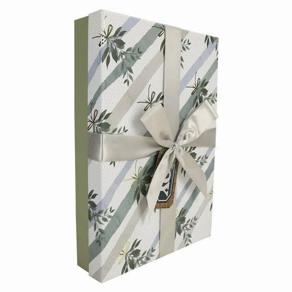 Wrap In A Hurry Ready to Gift Elegant Rectangle Box with Bow, Gray Floral Stripes, 1 Count