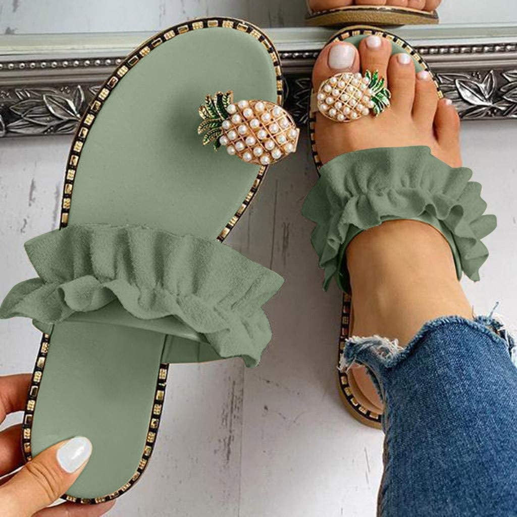 Sandals for Women Flat,Sweet Cute Pineapple Sandals Clip Toe Flip Flops Boho Casual Flat Slippers Beach Shoes 