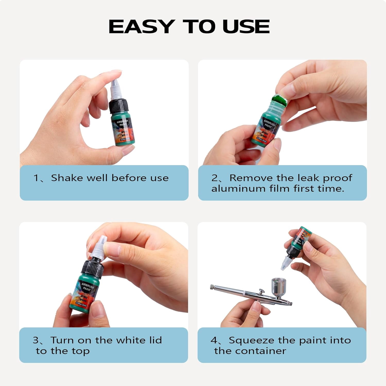 EKOHERR  33 Colors Airbrush Paint Set with 3 Tinner, Plastic & Wood Acrylic Air brush Paint Kit Ready to Spray, Water-Based for Artists Beginners Hobbyist, 0.34 Fl Oz/10ml - 36 Bottles