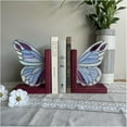 thumbnail image 3 of Iridescent Glass Butterfly Wing Bookends，Modern Unique Decorative Book Ends,Heavy Duty Wood Book Stopper for Books/DVDs Home Office Library School Study(Butterfly-D), 3 of 7