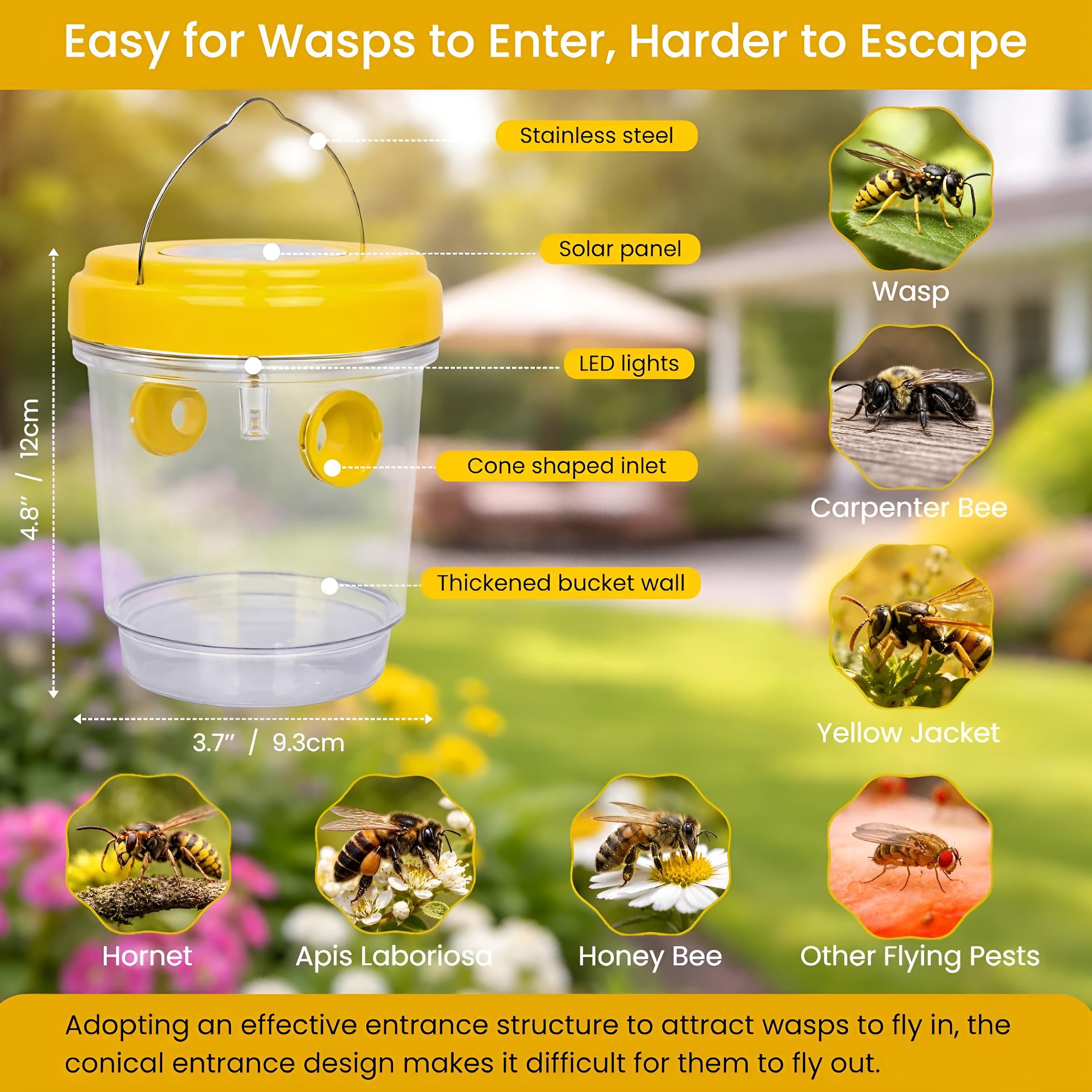 ACDANC Wasp Trap Outdoor Hanging,Reusable Yellow Jacket Trap with Bait Reservoir,Carpenter Bee and Hornet Catcher,Hanging Wasp Catcher for Outdoor Use
