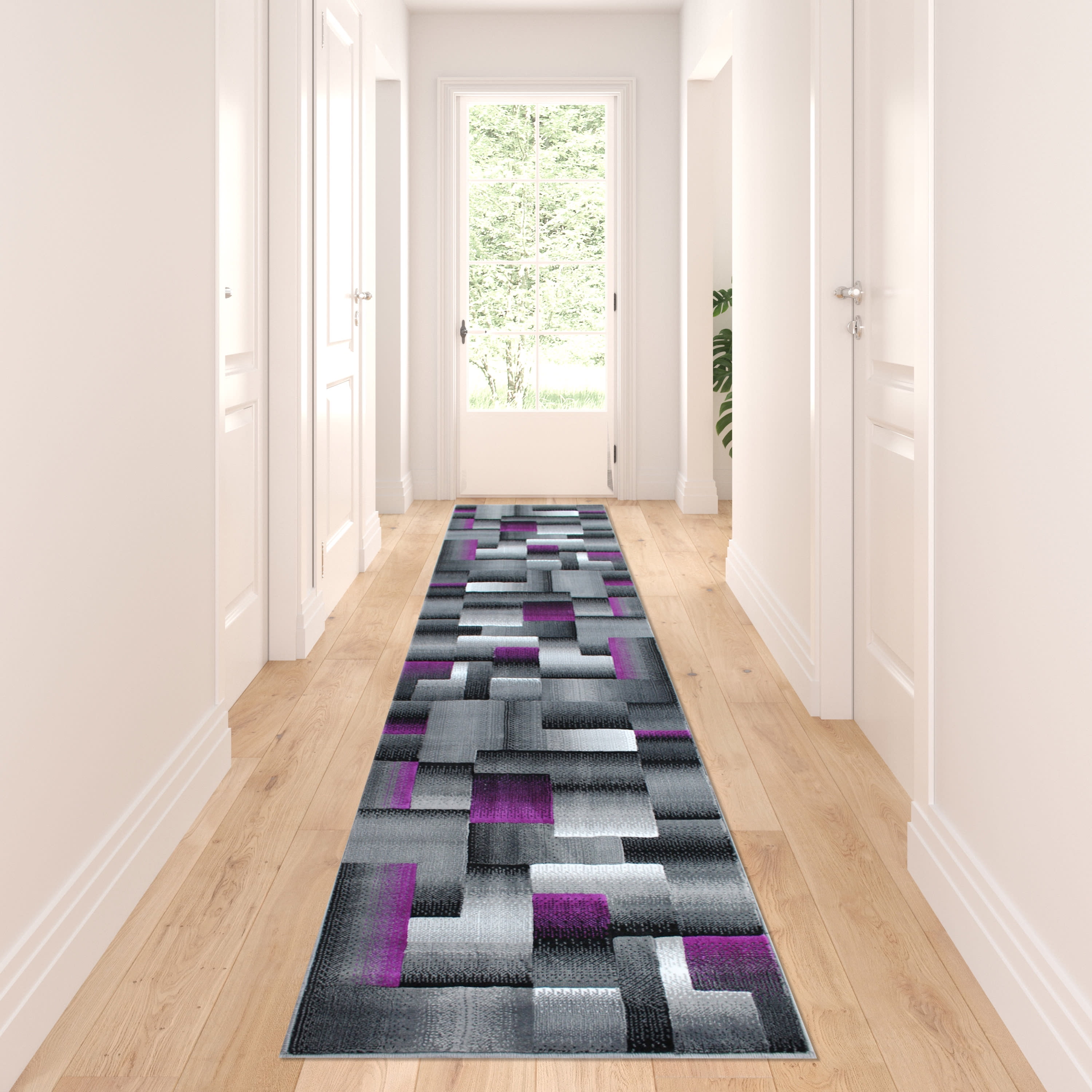 Masada Rugs Modern Contemporary Runner Area Rug, Purple Grey Black (2