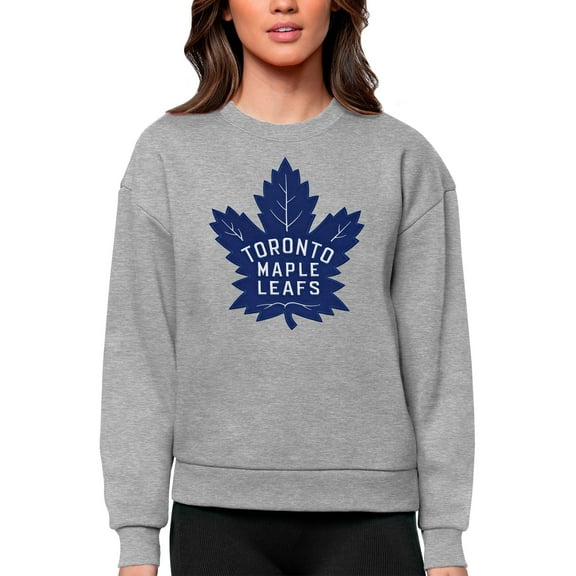 Women's Antigua Heather Gray Toronto Maple Leafs Primary Logo Team Logo Victory Crewneck Pullover Sweatshirt