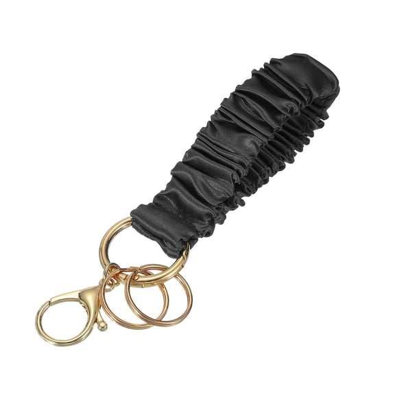 Uxcell Keychain Wristlet, Stretchy Lanyard Bracelet Scrunchie Keychain, Elastic Wristlet Car Key Chain with Detachable Rings and Buckles Anti-Loss Phone Chain for Women, Black