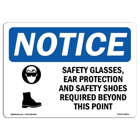 OSHA Notice Sign - Safety Glasses Ear Protection Sign With Symbol | Decal | Protect Your Business Construction Site |  Made in the USA