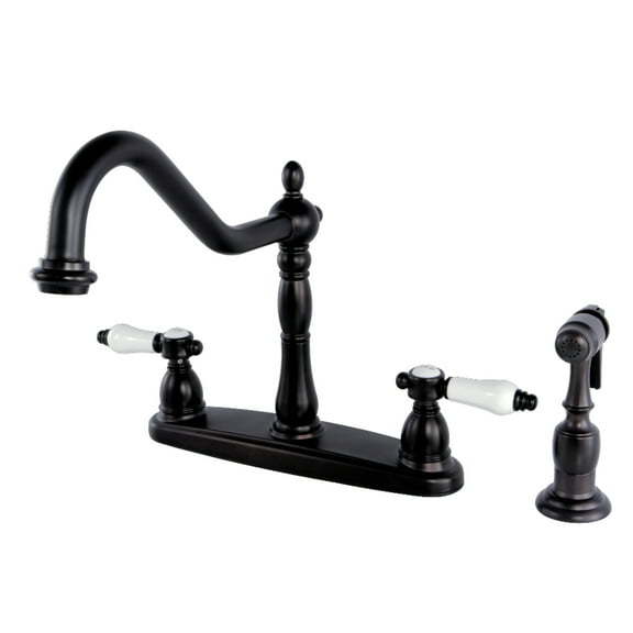 Kingston KB1755BPLBS Bel-Air Two-Handle 4-Hole 8" Centerset Kitchen Faucet with Brass Sprayer in Oil Rubbed Bronze